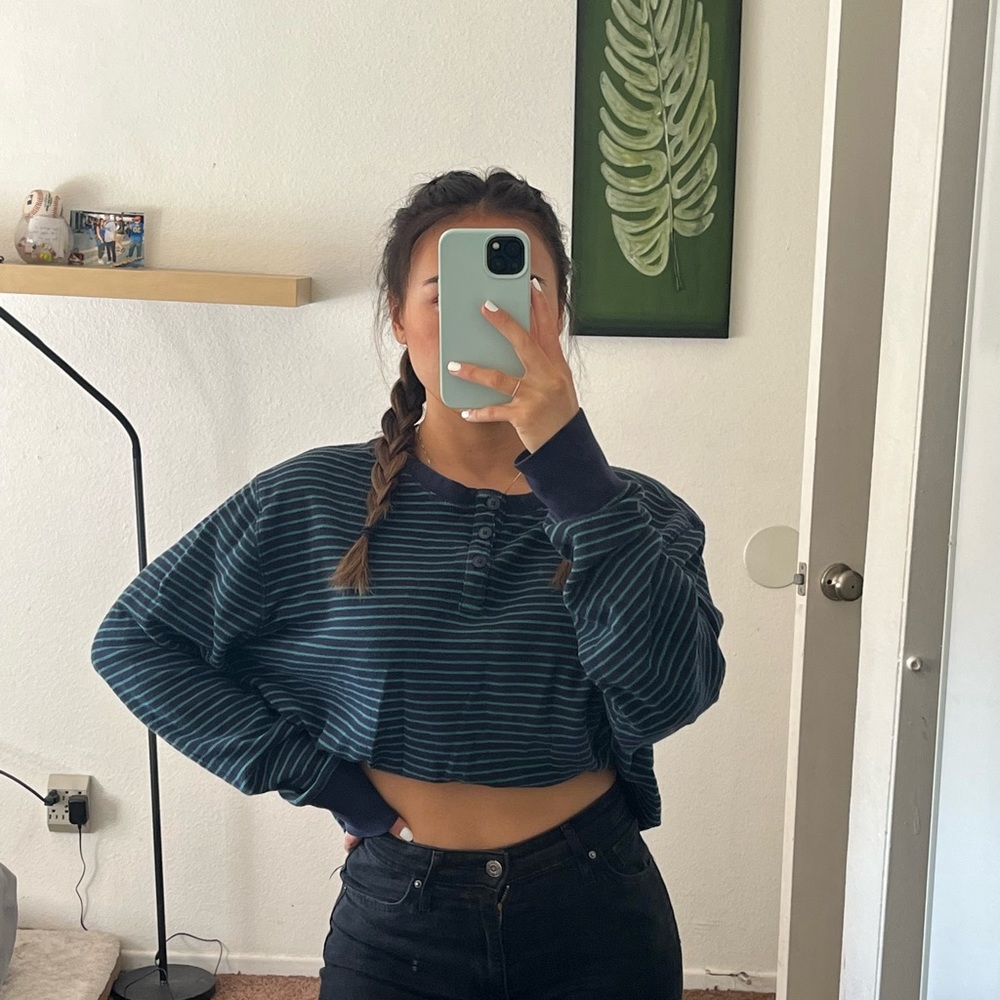 Blue striped cropped sweater